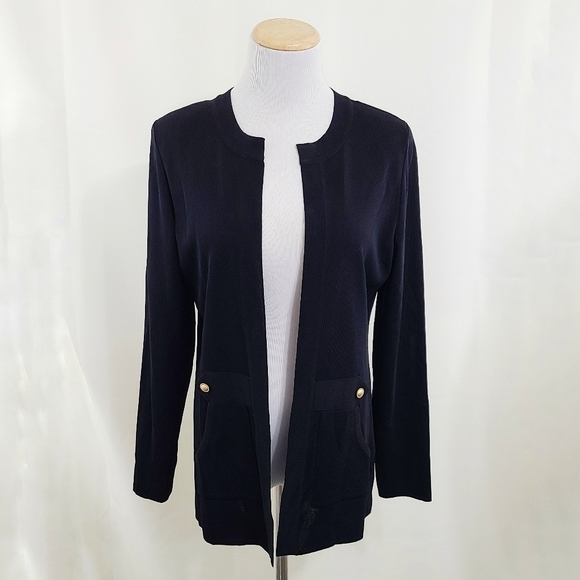 Misook black open front cardigan sweater lightweight knit - Picture 1 of 6